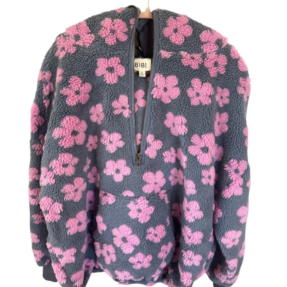 BiBi Daisy Sherpa Fleece Half Zip Hoodie Small NWOT